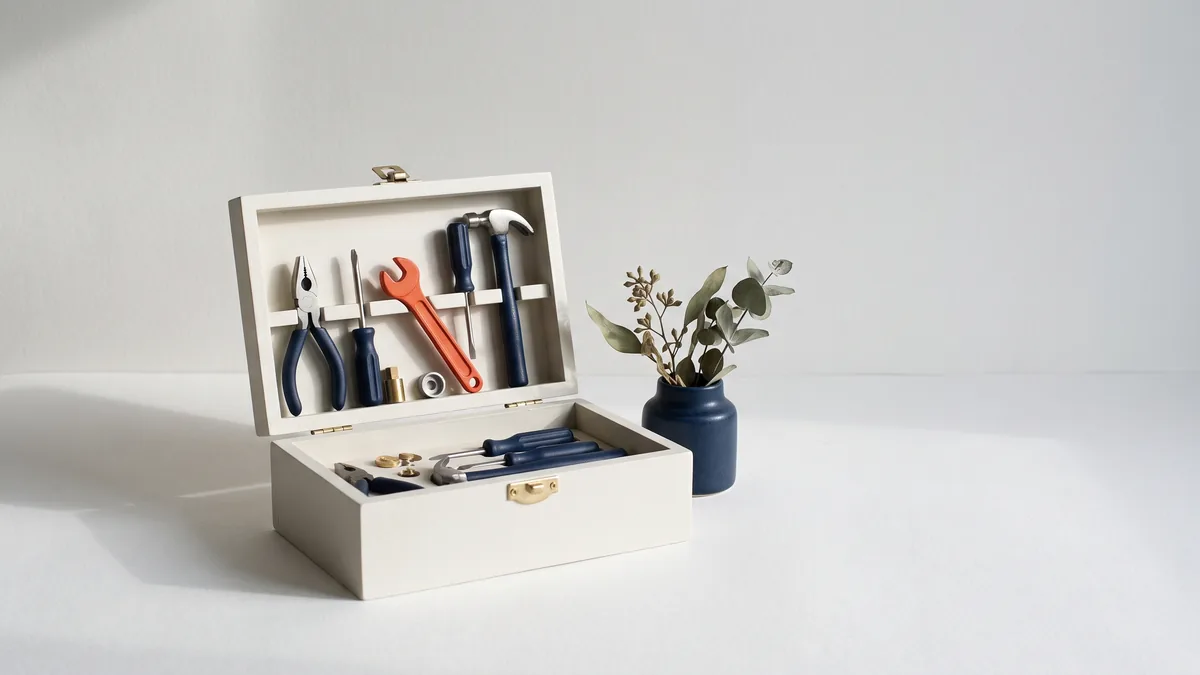 Open toolbox with navy tools and an orange wrench, the cover image for Android SDK 1.1 Available