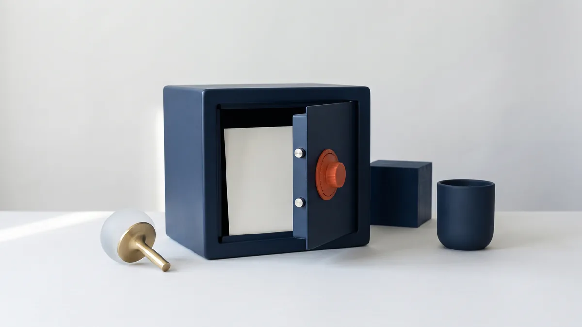 Small steel safe with an orange dial, door slightly open, the cover image for How Do Boomers Protect Themselves from Identity Scams?