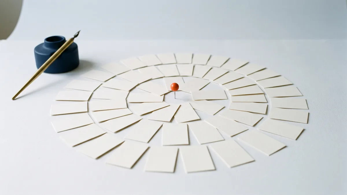 Blank business cards radiating out from an orange map pin, the cover image for How to Increase Your Local SEO & Google Maps Rankings with Citations