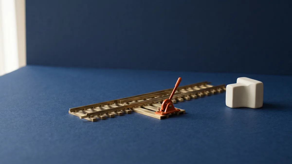 Model railway track switch with an orange lever, the cover image for How to Use ChatGPT to Create 301 Redirects on Different Servers & Frameworks