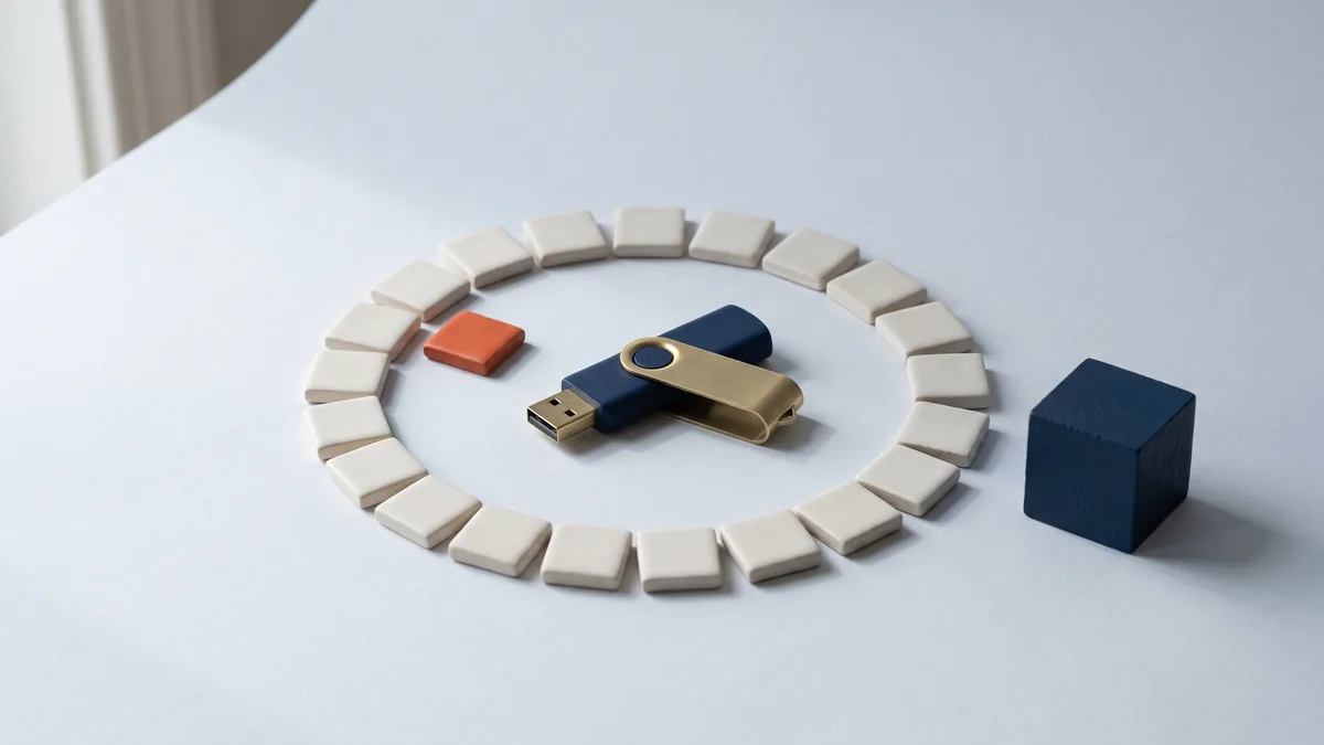 USB flash drive surrounded by small ceramic tiles, the cover image for More Pen Drive Apps