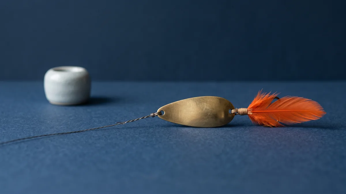 Brass fishing lure with an orange feather, the cover image for One of My Favorite Kinds of Link Bait