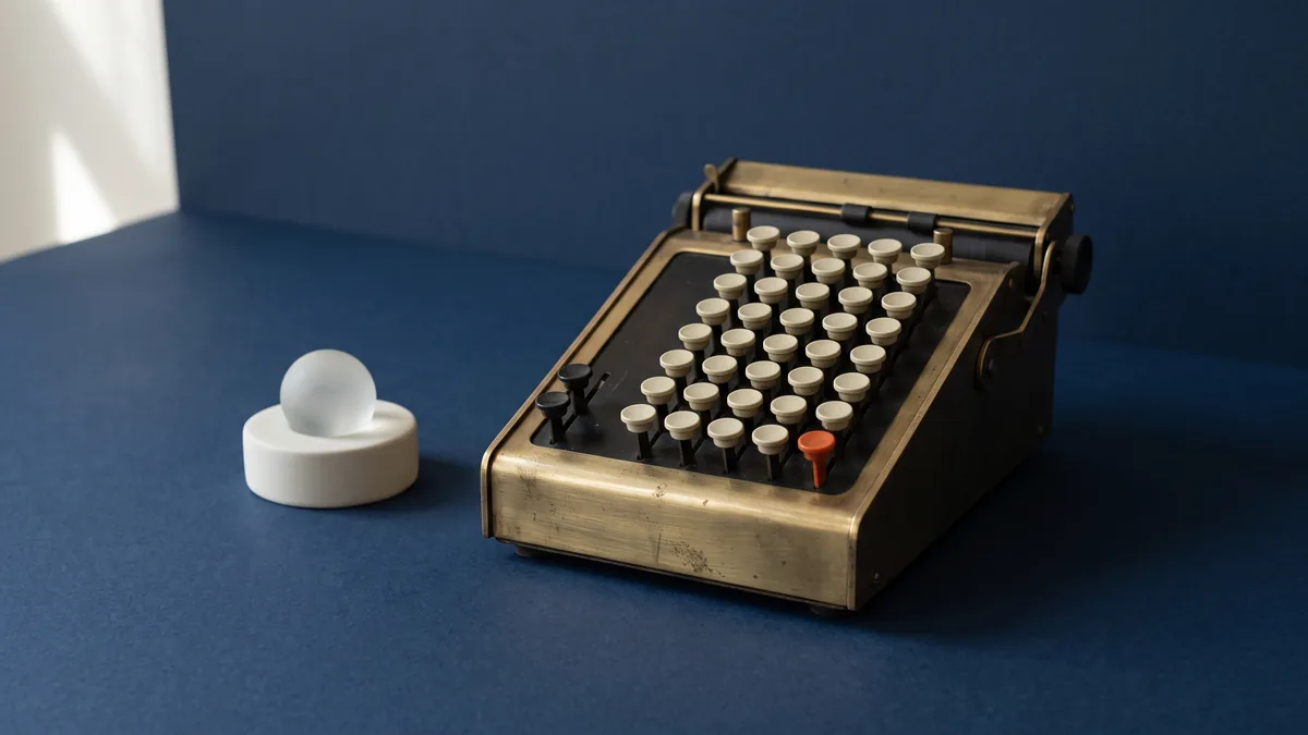 Vintage adding machine with one orange key, the cover image for TLA’s Text Link Price Calculator
