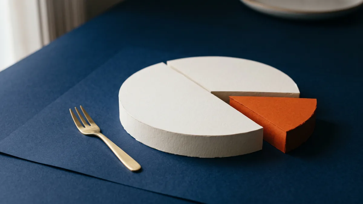 Paper pie chart cut into three unequal slices, the cover image for US Mobile Search Market Share for Google, Yahoo & Bing
