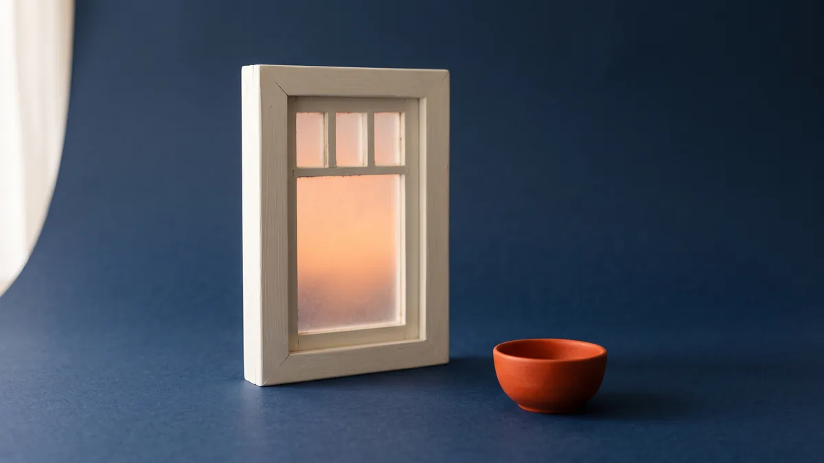 Wooden window frame opening onto a warm sunrise glow, the cover image for Windows Mobile 6.5 Announced