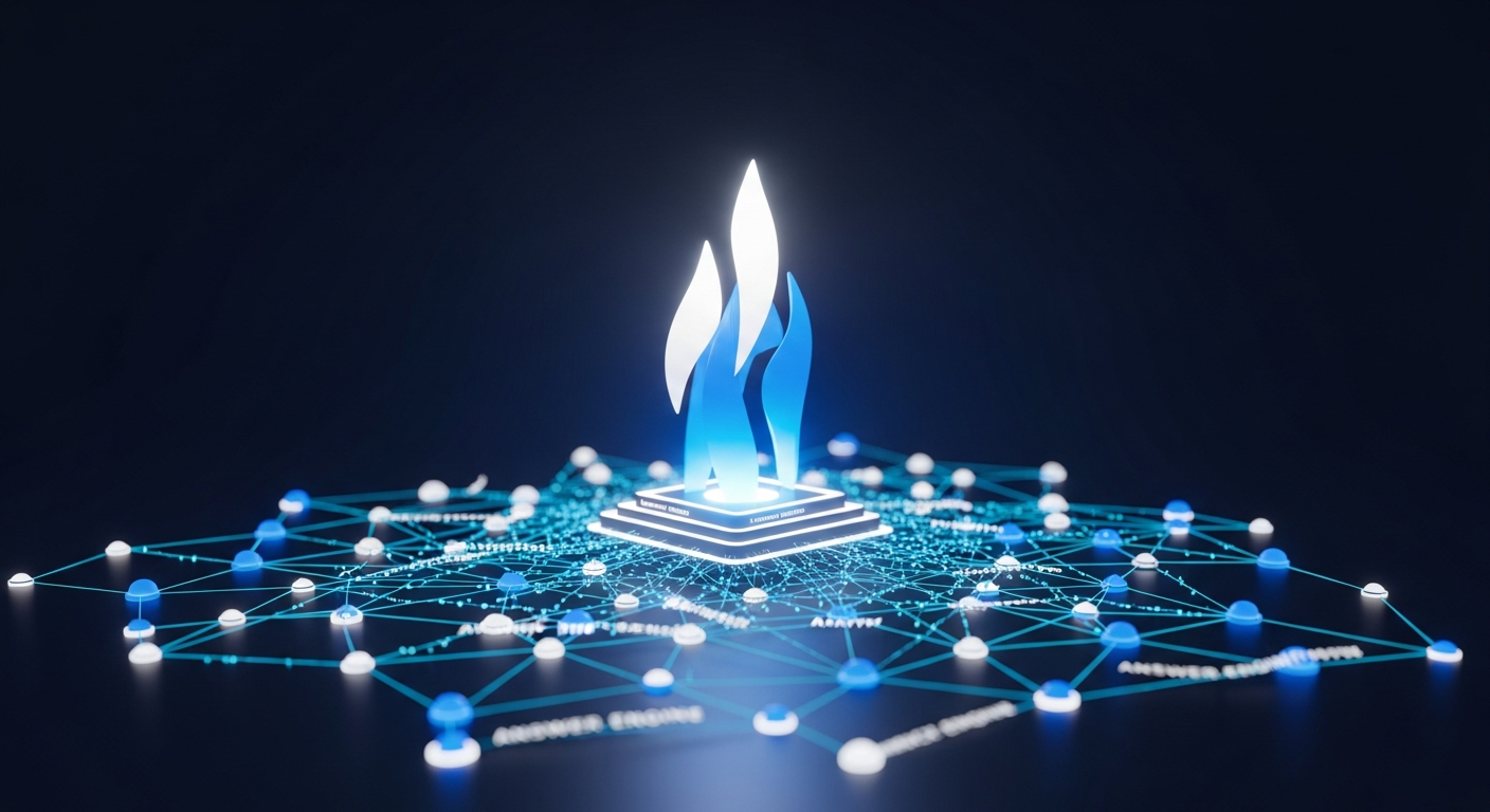 A business illuminated at the center of AI search visibility