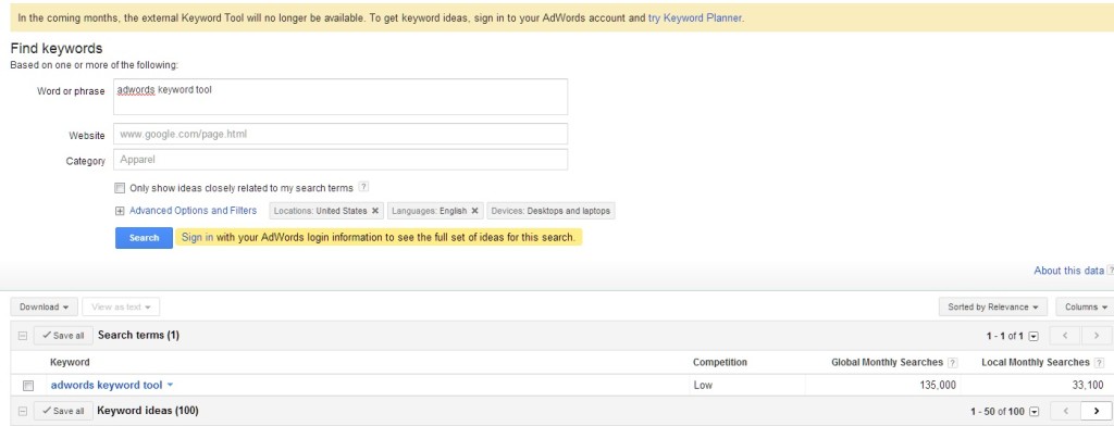 AdWords Keyword Planner